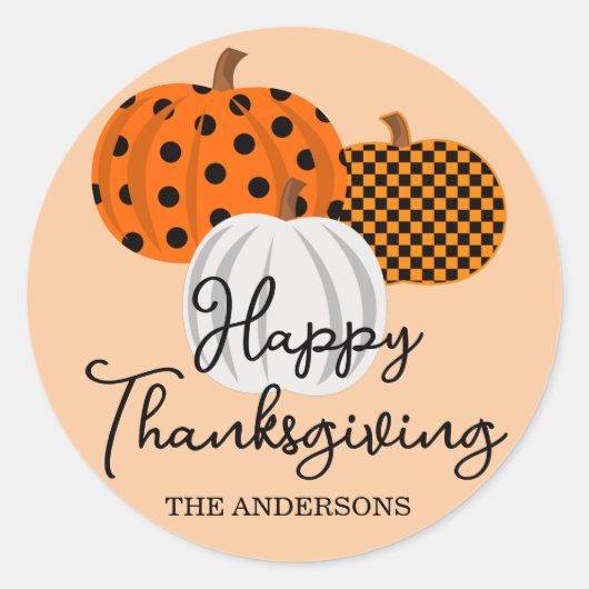 Herfst pompoenen gepersonaliseerd Happy Thanksgivi Ronde Sticker (Voorkant)