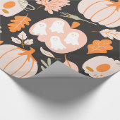 Herfst Pompoenen Ghost Skeleton Wrapping Paper Cadeaupapier (Hoek)