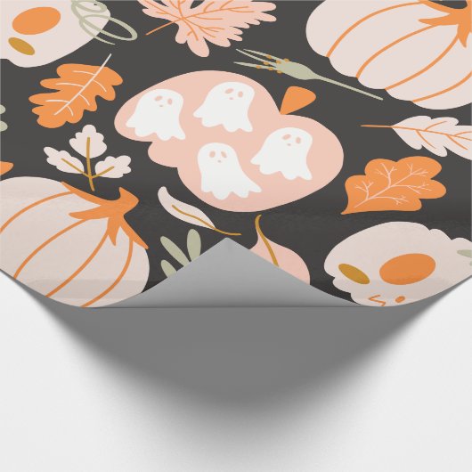 Herfst Pompoenen Ghost Skeleton Wrapping Paper Cadeaupapier (Hoek)