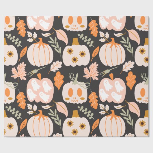 Herfst Pompoenen Ghost Skeleton Wrapping Paper Cadeaupapier (Vlak)