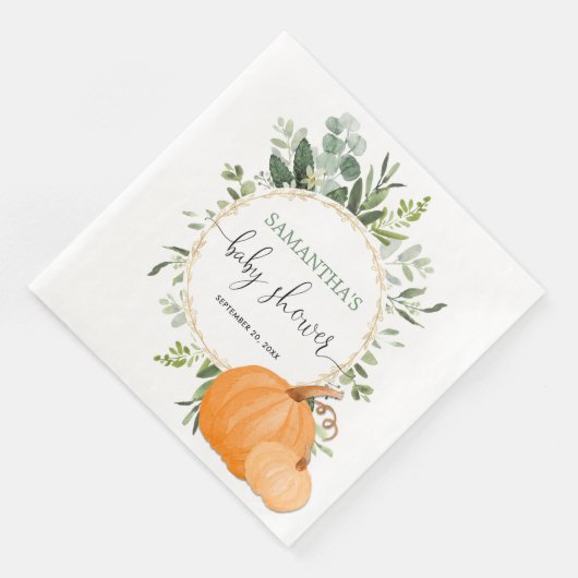 Herfst pompoenen groen goud eucalyptus baby shower servet (Hoek)