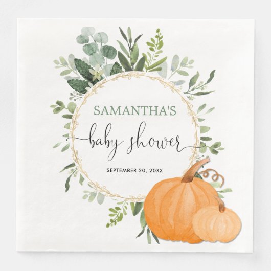 Herfst pompoenen groen goud eucalyptus baby shower servet (Voorkant)