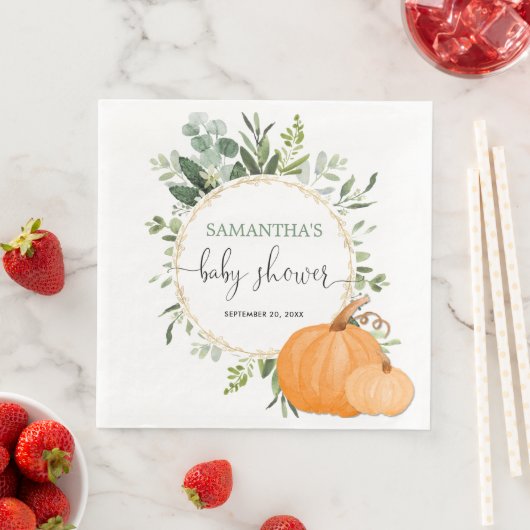 Herfst pompoenen groen goud eucalyptus baby shower servet (Insitu)