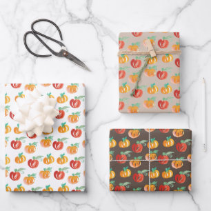 Herfst Pompoenen Handgeschilderd Oranje Groen Inpakpapier Vel