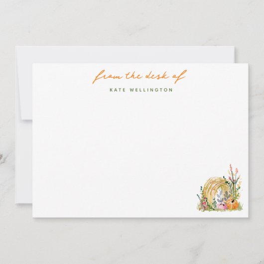 Herfst Pompoenen & Hay Bale Gepersonaliseerd Notitiekaartje (Voorkant)