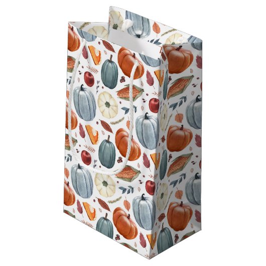 Herfst Pompoenen & Herfst Bladeren Patroon Klein Cadeauzakje (Achterkant Gekanteld)