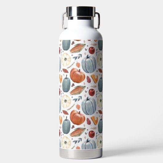 Herfst Pompoenen & Herfst Bladeren Patroon Waterfles (Voorkant)