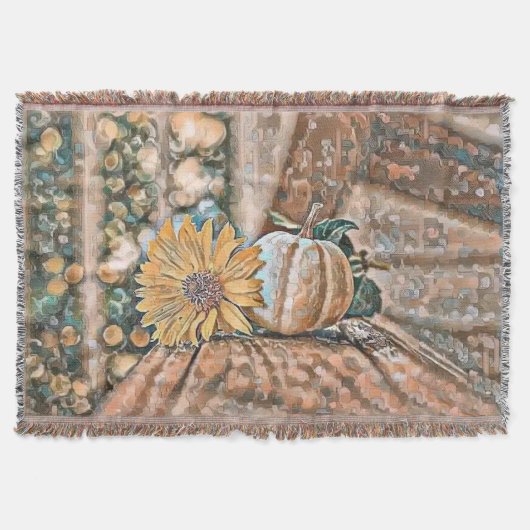  Herfst pompoenen herfstkleuren waterverf Thro Deken (Voorkant)