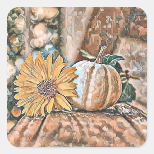  Herfst pompoenen herfstkleuren waterverf Thro Vierkante Sticker (Voorkant)
