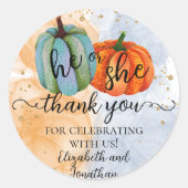 Herfst pompoenen Hij of Zij Gender Onthullen Dank  Ronde Sticker (Voorkant)