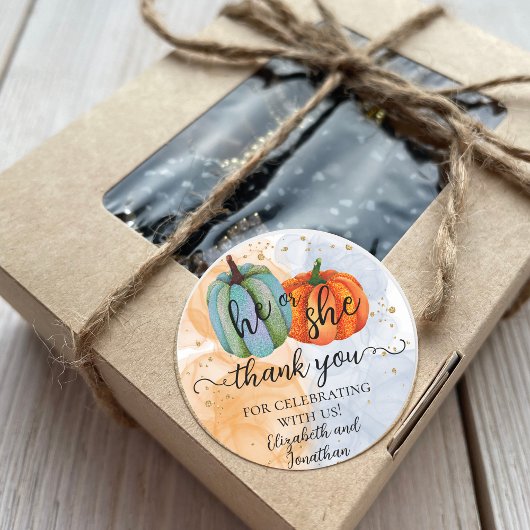 Herfst pompoenen Hij of Zij Gender Onthullen Dank  Ronde Sticker