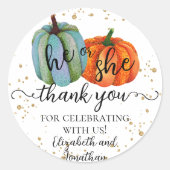 Herfst pompoenen Hij of Zij Gender Onthullen Dank  Ronde Sticker (Voorkant)