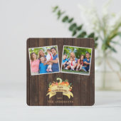 Herfst Pompoenen Houten Foto Prettig Thanksgiving Kaart (Staand voorkant)