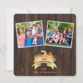 Herfst Pompoenen Houten Foto Prettig Thanksgiving Kaart (Voorkant)