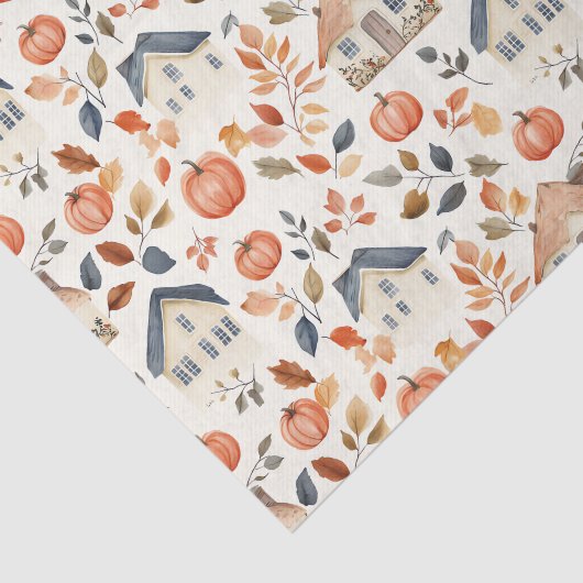 Herfst Pompoenen, Huis, Bladeren Patroon Decoupage Tissuepapier (Detail)