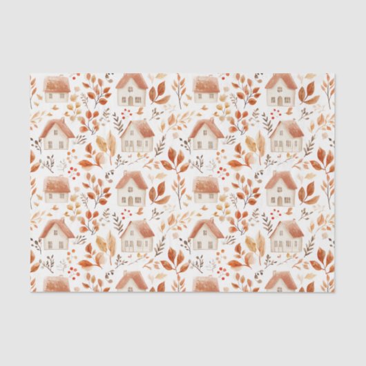Herfst Pompoenen, Huizen, Bladeren Patroon Decoupa Tissuepapier (Voorkant)