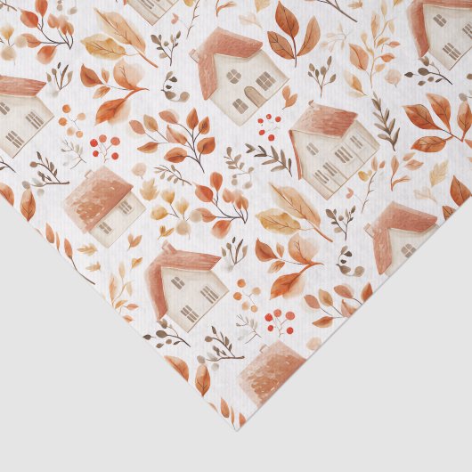 Herfst Pompoenen, Huizen, Bladeren Patroon Decoupa Tissuepapier (Detail)