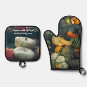 Herfst pompoenen in een rustieke tuin ovenwant & pannenlap set (Voorkant)