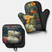 Herfst pompoenen in een rustieke tuin ovenwant & pannenlap set (Voorkant / Achterkant)