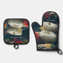 Herfst pompoenen in een rustieke tuin ovenwant & pannenlap set