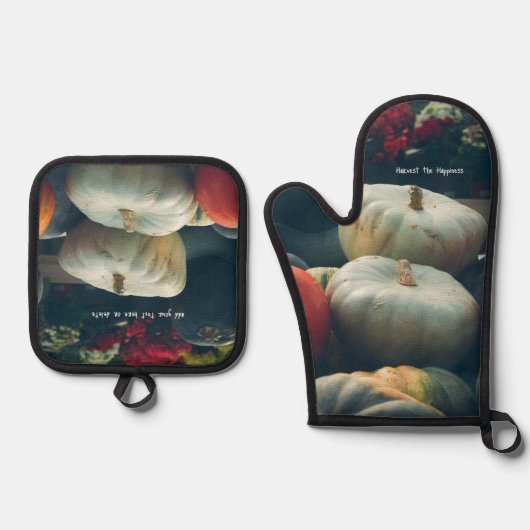 Herfst pompoenen in een rustieke tuin ovenwant & pannenlap set (Voorkant)