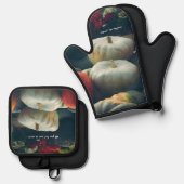 Herfst pompoenen in een rustieke tuin ovenwant & pannenlap set (Voorkant / Achterkant)