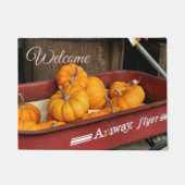 Herfst pompoenen in oude rode wagen welkom deurmat (Voorkant)