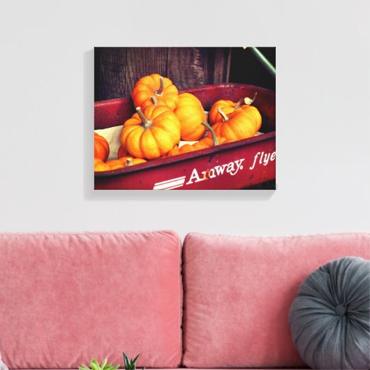 Herfst pompoenen in oude rode wagon canvas afdruk (Insitu (Woonkamer))
