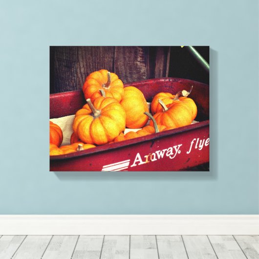 Herfst pompoenen in oude rode wagon canvas afdruk (Insitu (Houten vloer))
