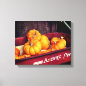 Herfst pompoenen in oude rode wagon canvas afdruk (Voorkant)