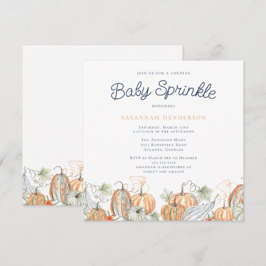 Herfst pompoenen koppels Baby shower Sprinkle Kaart (Voorkant / Achterkant)