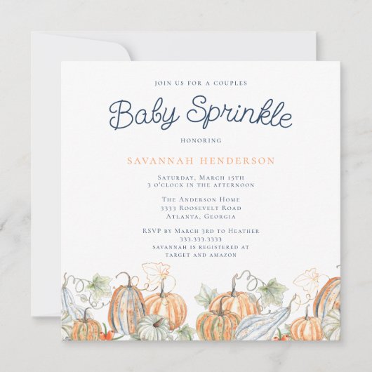 Herfst pompoenen koppels Baby shower Sprinkle Kaart (Voorkant)