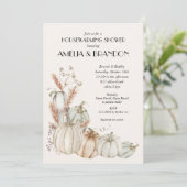 Herfst pompoenen koppels huwelijksdouche kaart (Staand voorkant)