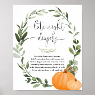 Herfst pompoenen Late night diapers baby shower ga Poster
