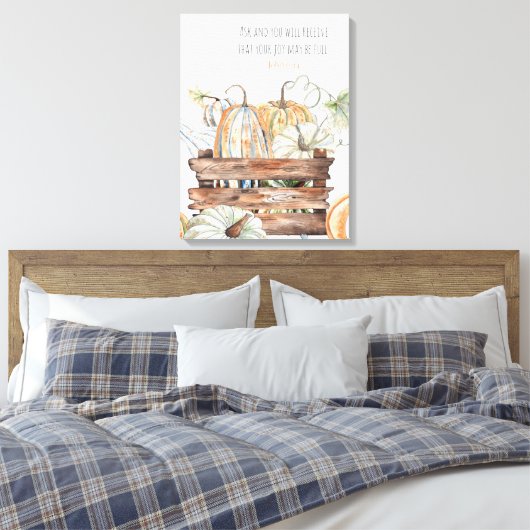 Herfst pompoenen met bijbelvers canvas afdruk (Insitu (Slaapkamer))