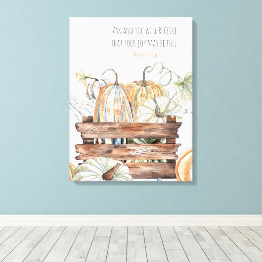 Herfst pompoenen met bijbelvers canvas afdruk (Insitu (Houten vloer))