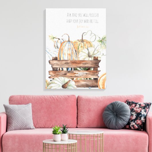 Herfst pompoenen met bijbelvers canvas afdruk (Insitu (Woonkamer))