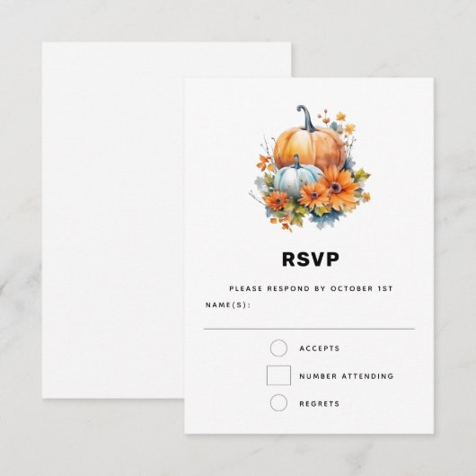 Herfst Pompoenen met bloemen en gebladerte bruilof RSVP Kaartje (Voorkant / Achterkant)