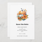 Herfst Pompoenen met bloemen en gebladerte bruilof Save The Date (Voorkant / Achterkant)