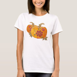 Herfst pompoenen met bloemen t-shirt