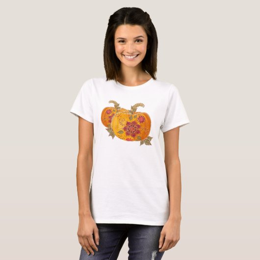 Herfst pompoenen met bloemen t-shirt (Voorkant volledig)