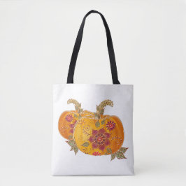 Herfst pompoenen met bloemen tote bag