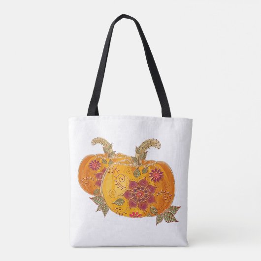 Herfst pompoenen met bloemen tote bag (Achterkant)