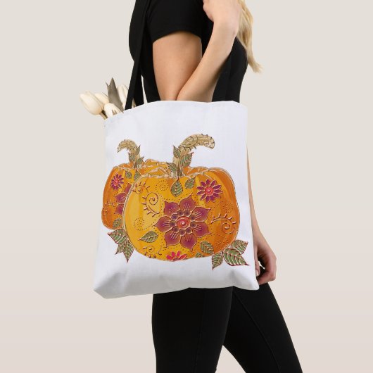 Herfst pompoenen met bloemen tote bag (Dichtbij)