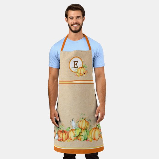 Herfst Pompoenen Monogrammed Schort (Gedragen)