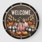 Herfst Pompoenen Oogst Rustieke Houten Achtergrond Grote Klok (Voorkant)