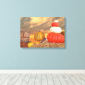 Herfst pompoenen op hooibalen met zonsondergang he canvas afdruk (Insitu (Houten vloer))