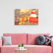 Herfst pompoenen op hooibalen met zonsondergang he canvas afdruk (Insitu (Woonkamer))