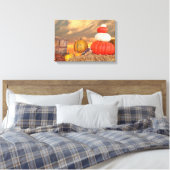Herfst pompoenen op hooibalen met zonsondergang he canvas afdruk (Insitu (Slaapkamer))
