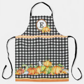 Herfst pompoenen op zwarte gingham monogrammed schort (Voorkant)
